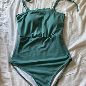 3/$12 - SHEIN - Rib tie shoulder one piece green swimsuit